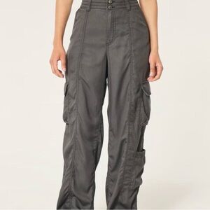 Hollister Charcoal Cargo Trousers - High-Rise Tencel Baggy Cargo Pants